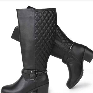 Black Quilted Knee-High Boots